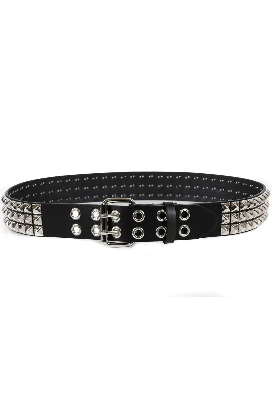 3 Rows Punk Pyramid Stud Belt [Double Eyelets]