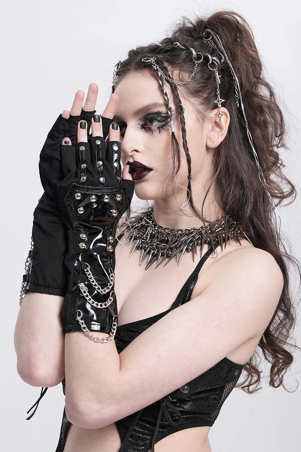 90s Grunge Goth Fingerless Gloves - Image 3