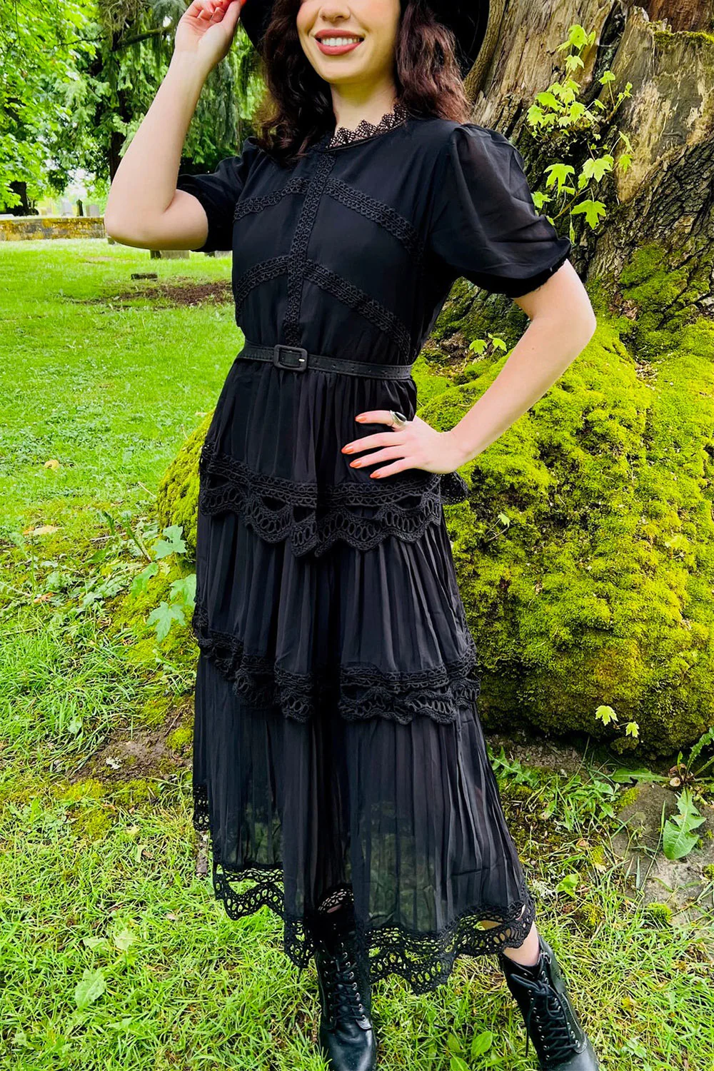 Annabel - Romantic Cottage Goth Tiered Dress - Image 3