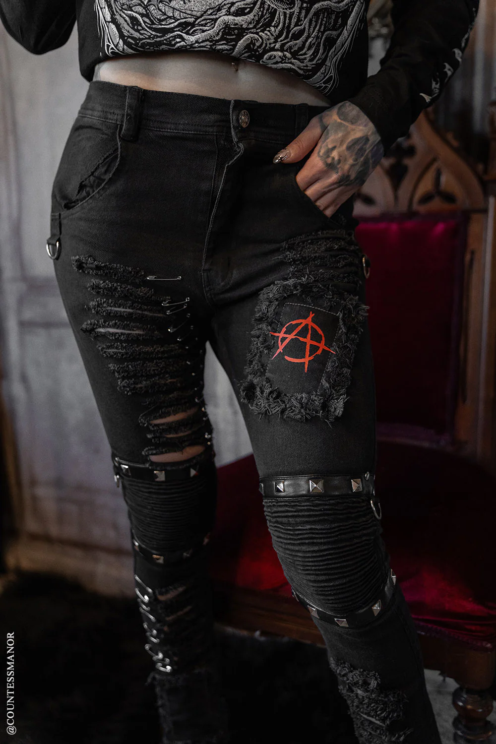 Annihilate Safety Pin Studded Pants [Unisex] - Image 2