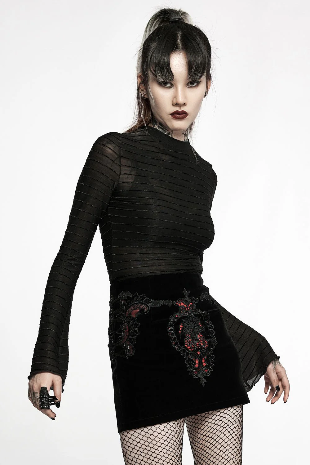 Asymmetric Mesh Striped Top - Image 4