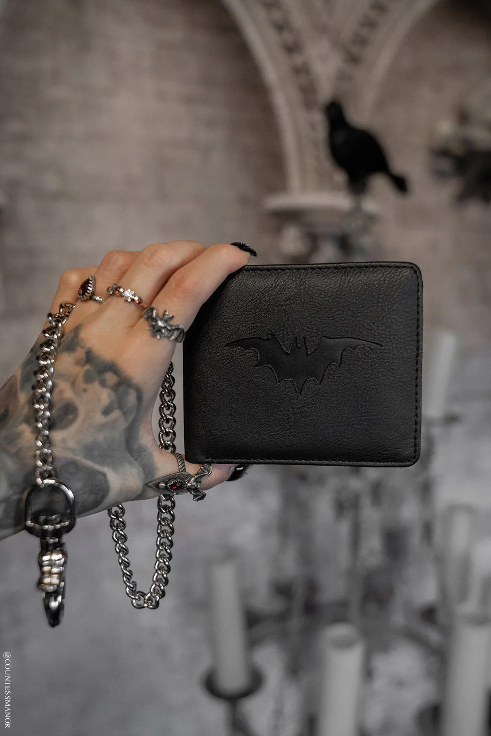 Bat Emboss Bifold Wallet w/ Chain - Image 2