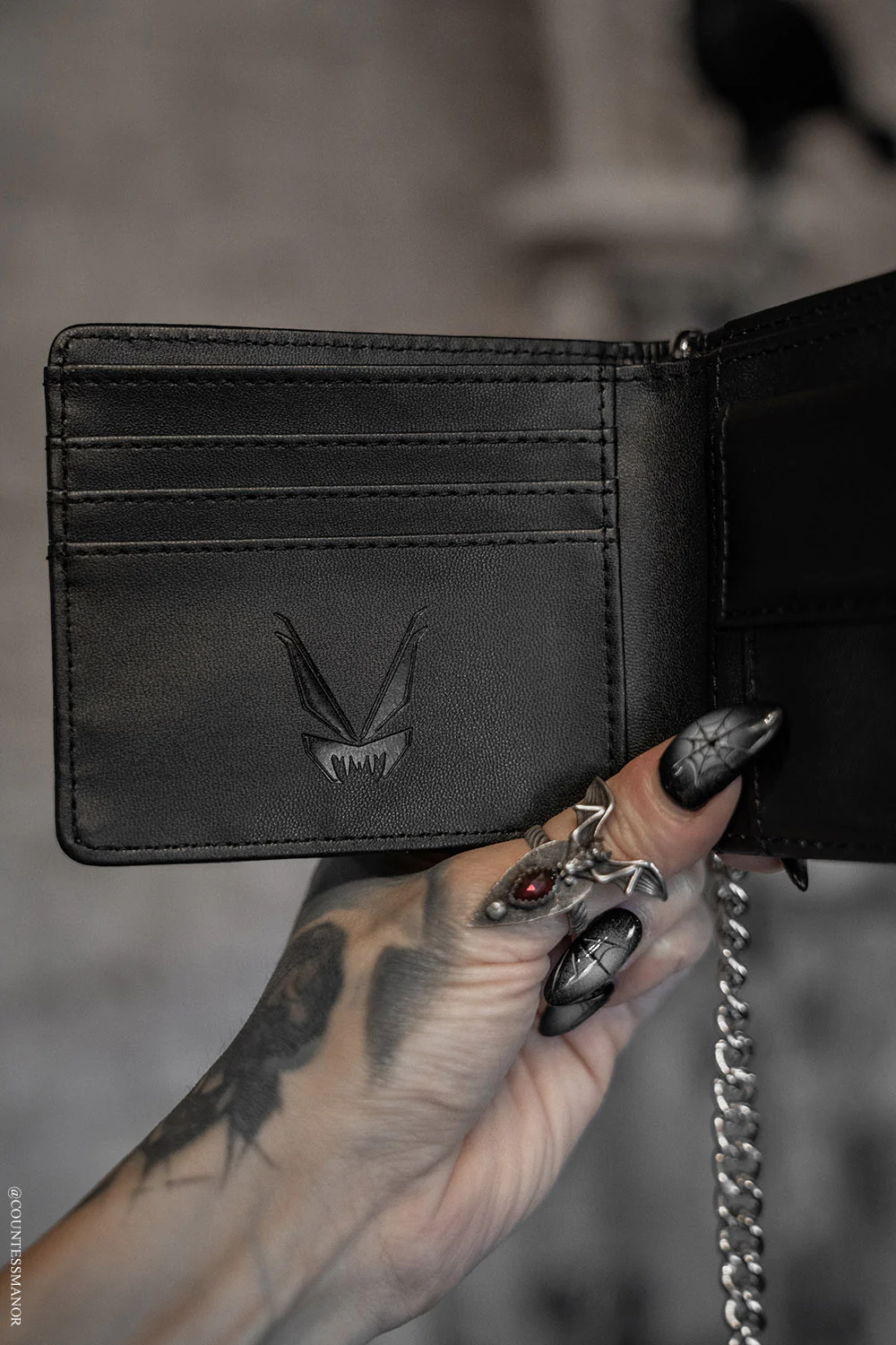 Bat Emboss Bifold Wallet w/ Chain - Image 4