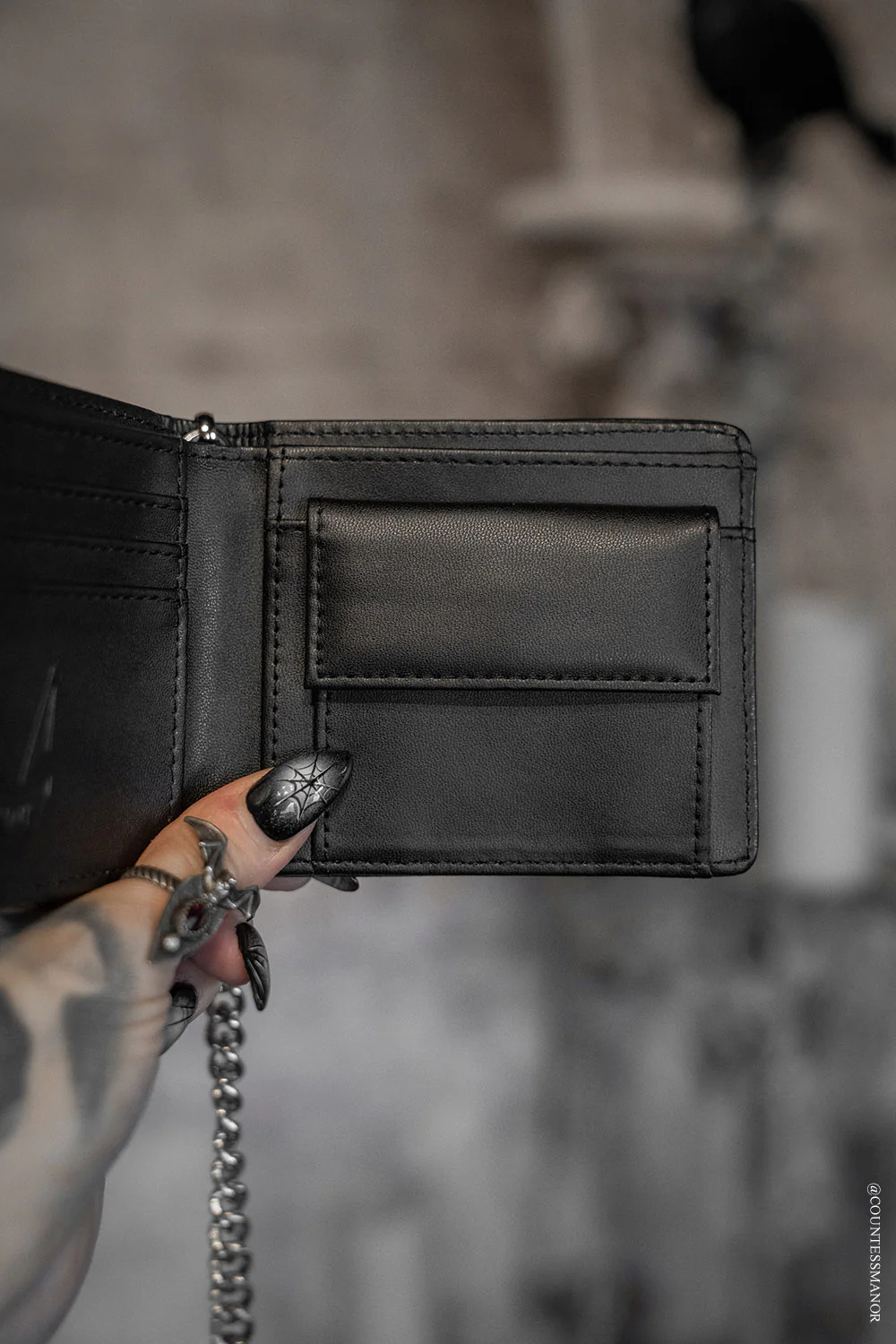 Bat Emboss Bifold Wallet w/ Chain - Image 5