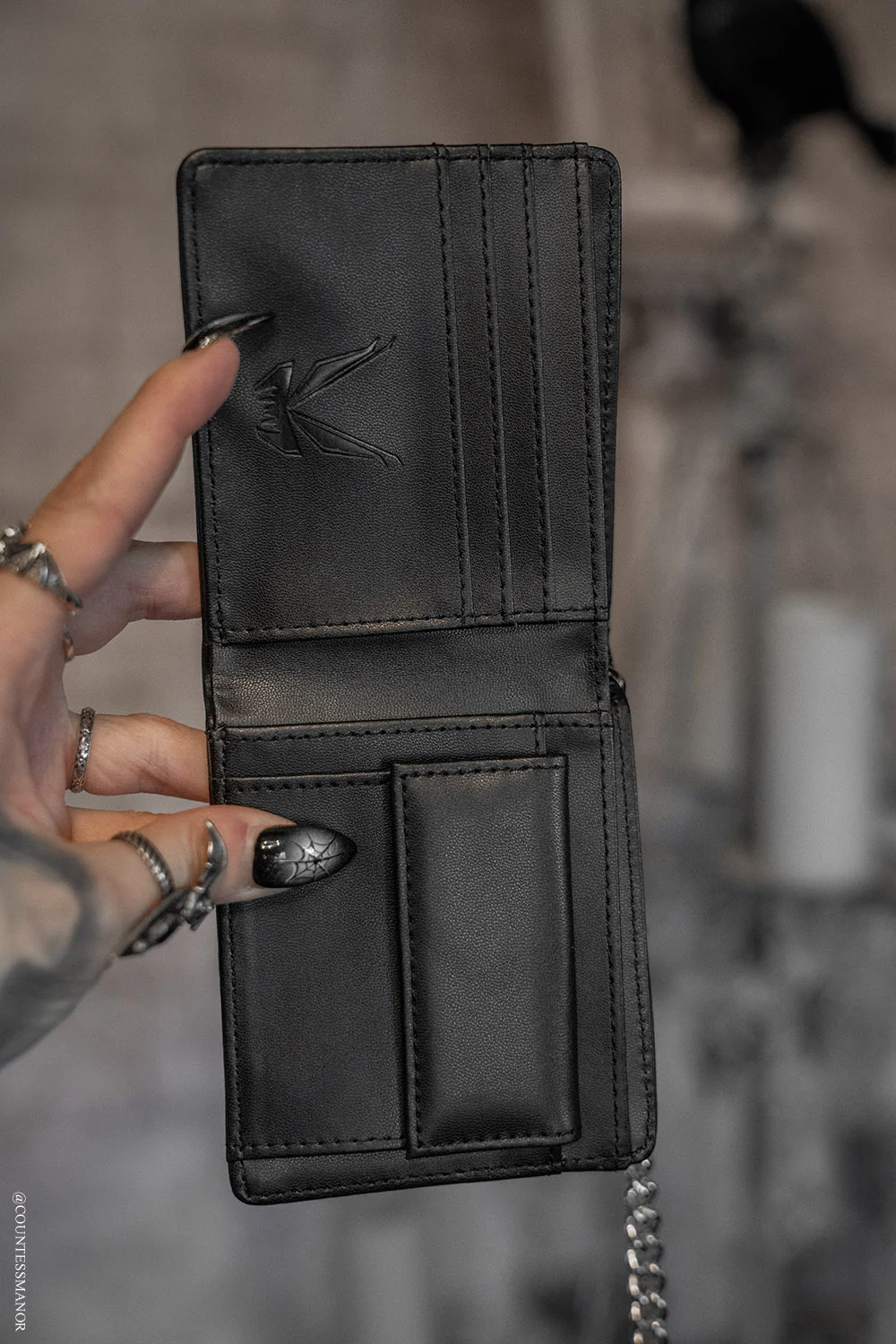 Bat Emboss Bifold Wallet w/ Chain - Image 6