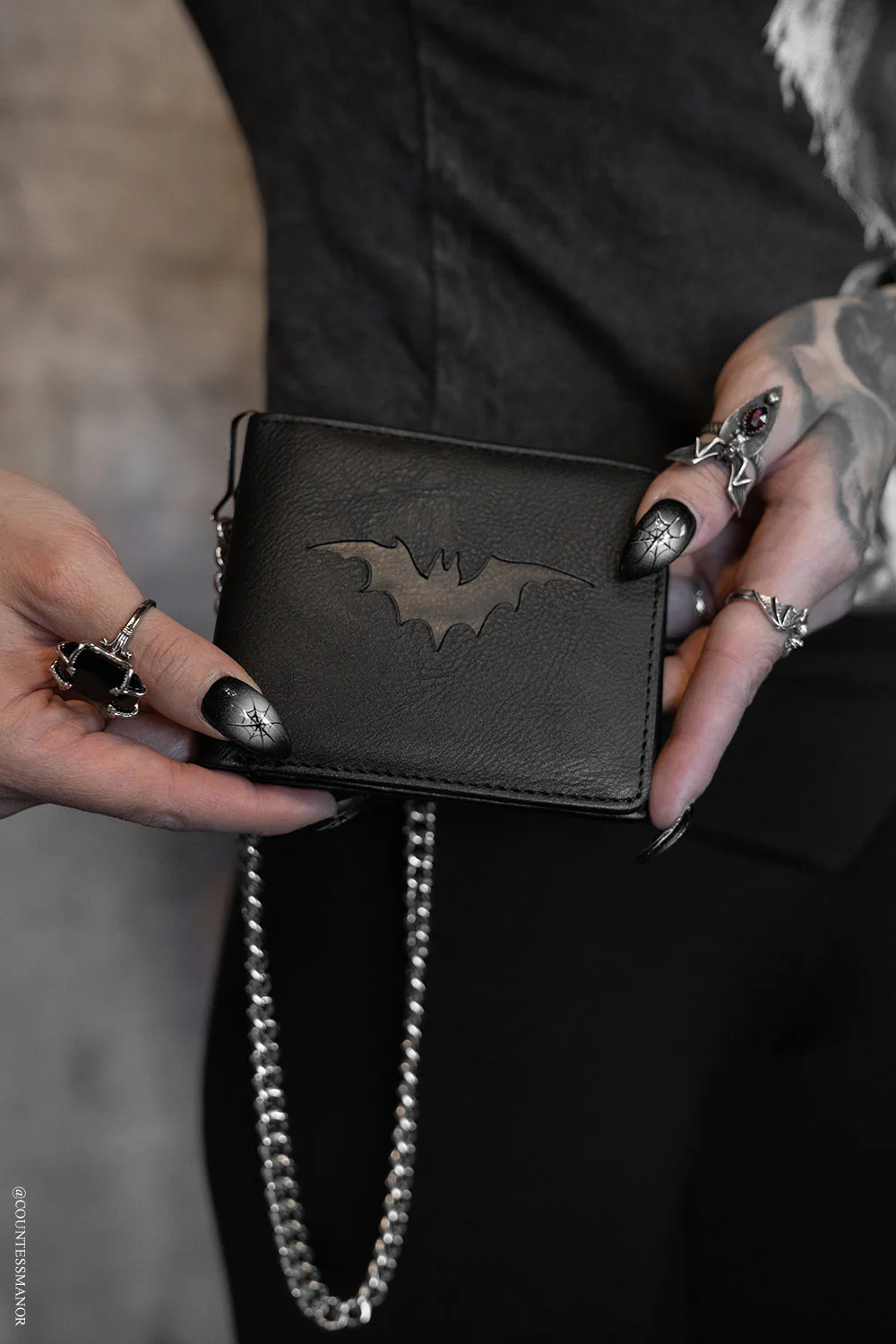 Bat Emboss Bifold Wallet w/ Chain - Image 8