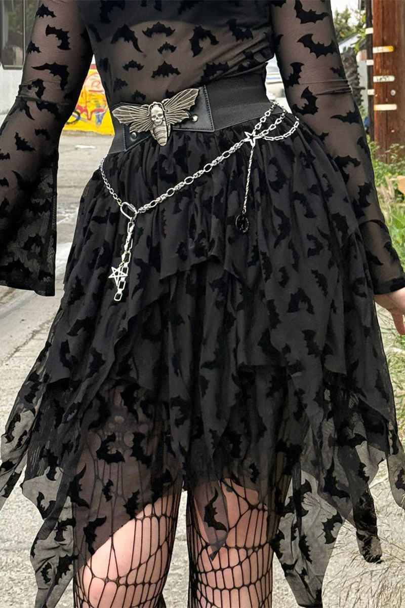 Bat Repeat Mesh Tiered Midi Skirt - Image 2