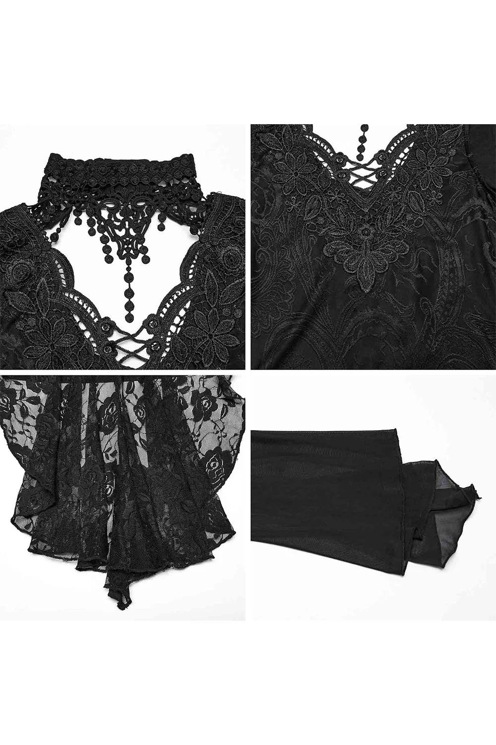 Bathory Damask Mesh Lace-Up Top - Image 10