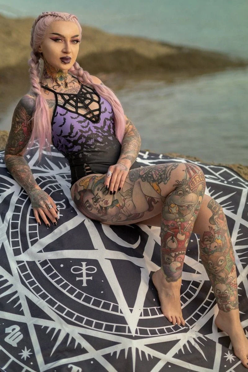 Bats in Purple Sky One Piece Swimsuit [BLACK/PURPLE] - Image 4