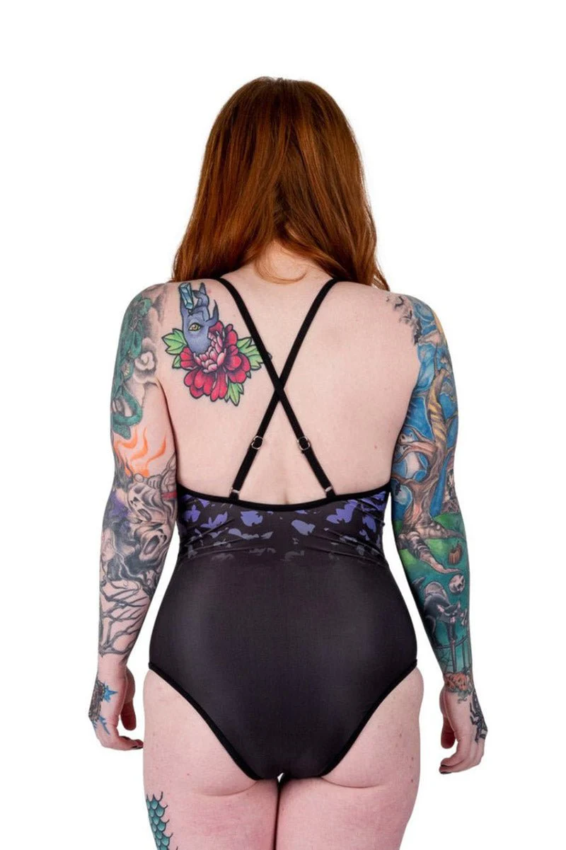 Bats in Purple Sky One Piece Swimsuit [BLACK/PURPLE] - Image 8