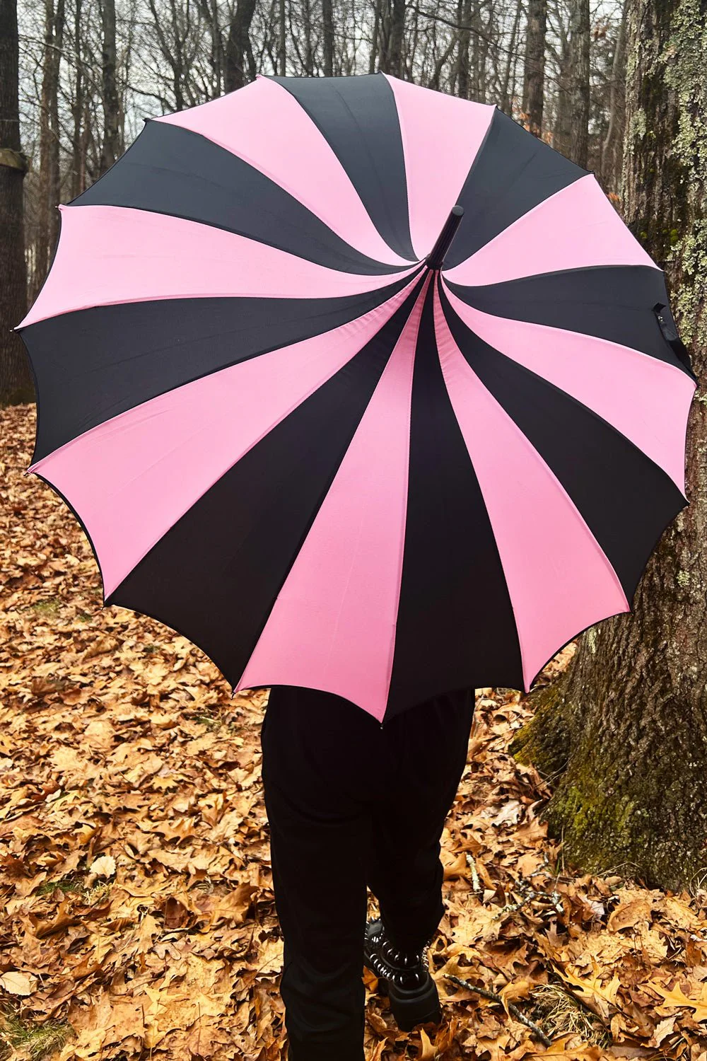 Batwing Pagoda Umbrella [BLACK/PASTEL PINK STRIPED] - Image 11