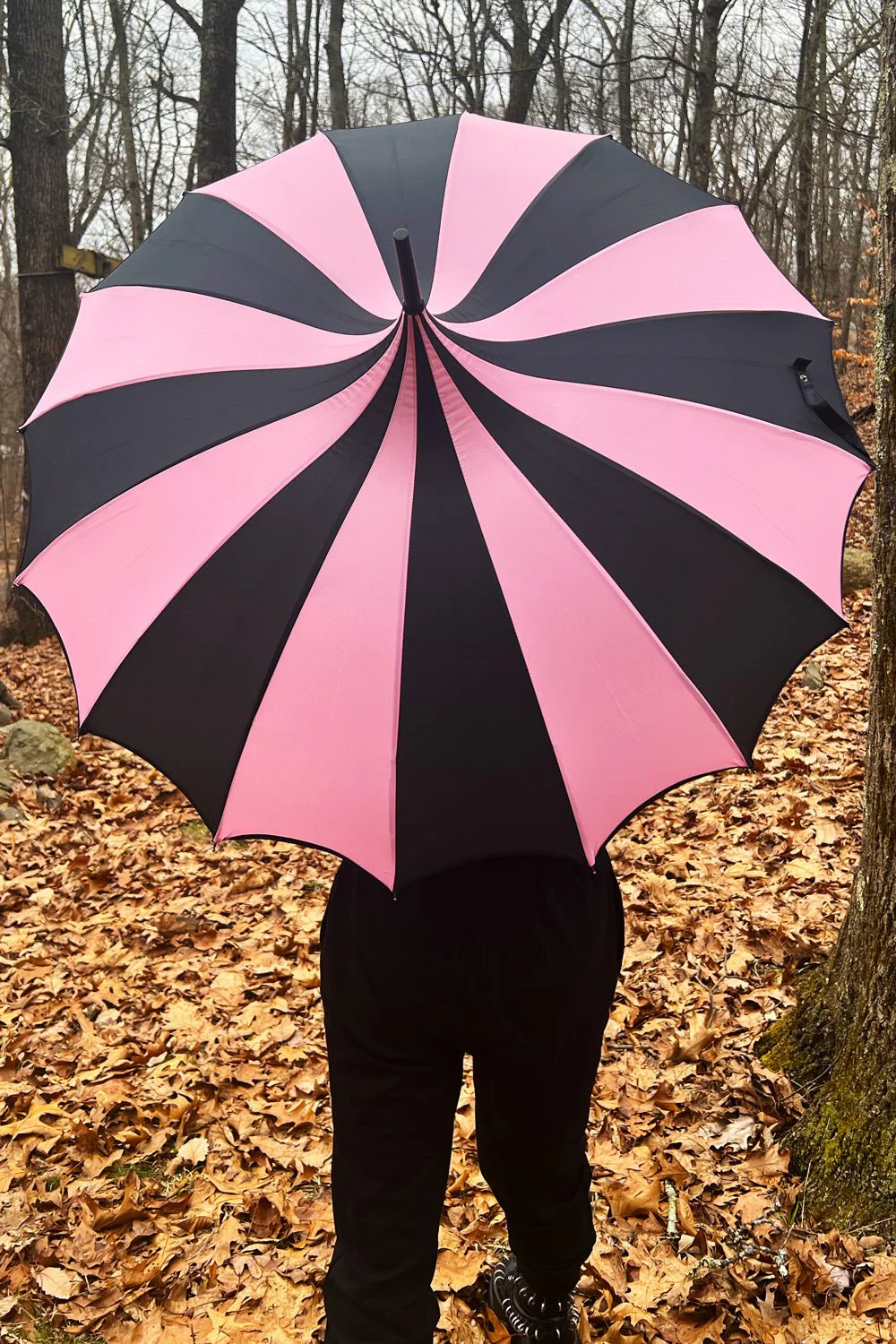 Batwing Pagoda Umbrella [BLACK/PASTEL PINK STRIPED] - Image 12