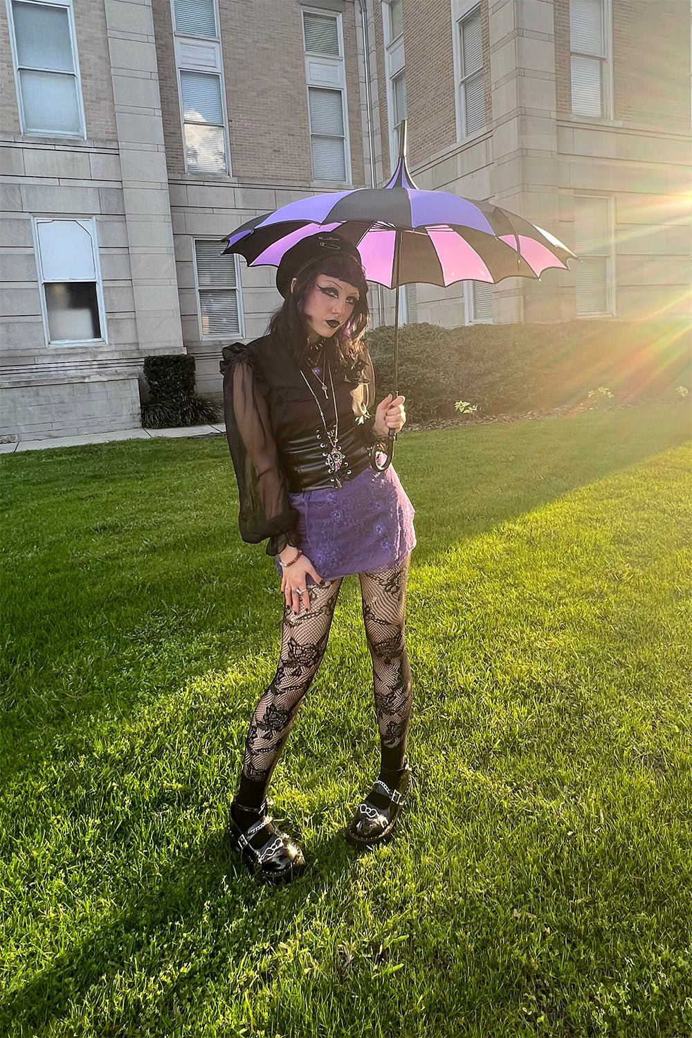 Batwing Pagoda Umbrella [BLACK/LIGHT PURPLE] - Image 14