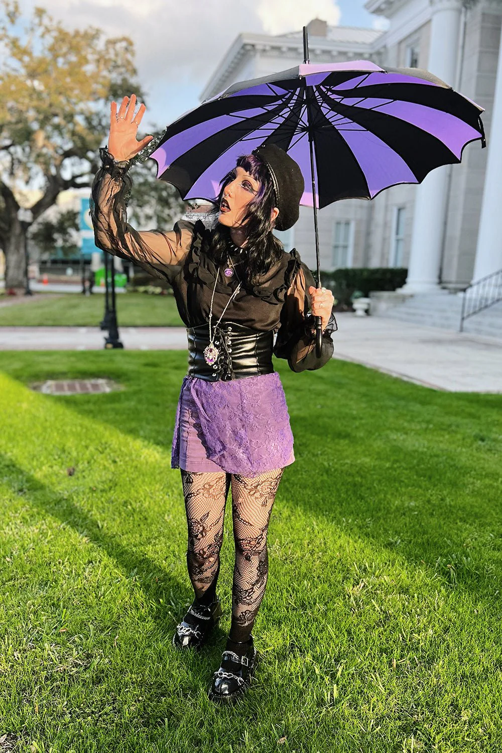 Batwing Pagoda Umbrella [BLACK/LIGHT PURPLE] - Image 5