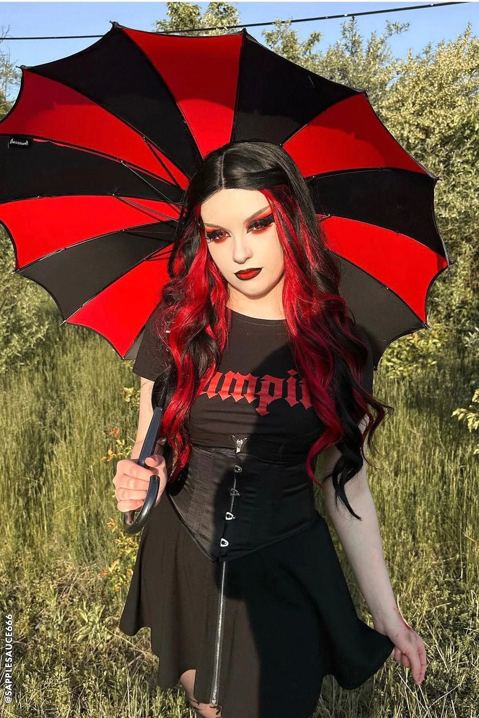 Batwing Pagoda Umbrella [BLACK/RED STRIPED] - Image 13