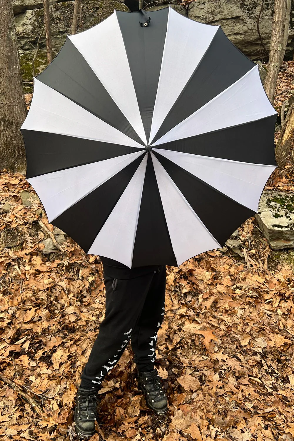 Batwing Pagoda Umbrella [BLACK/WHITE STRIPED] - Image 11