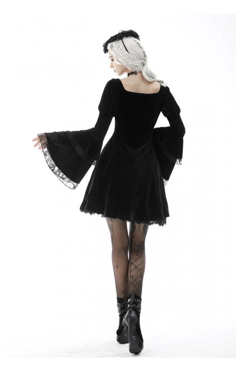 Black Flame Flared Gothic Dress - Image 7