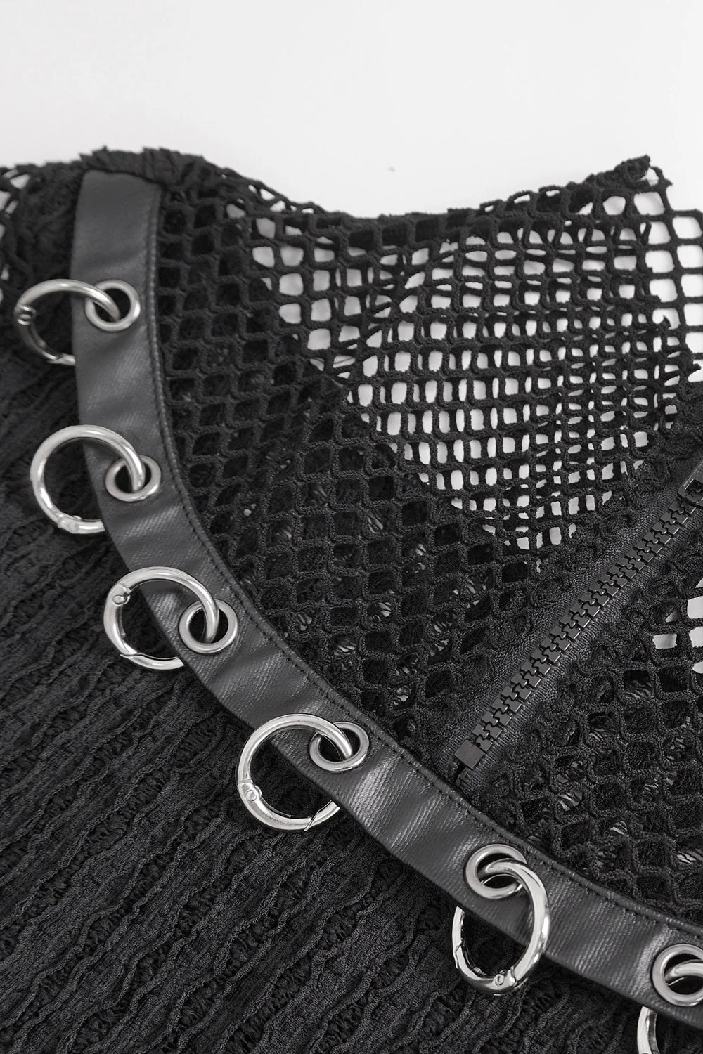 Black Metal Pierced Fishnet Top - Image 9
