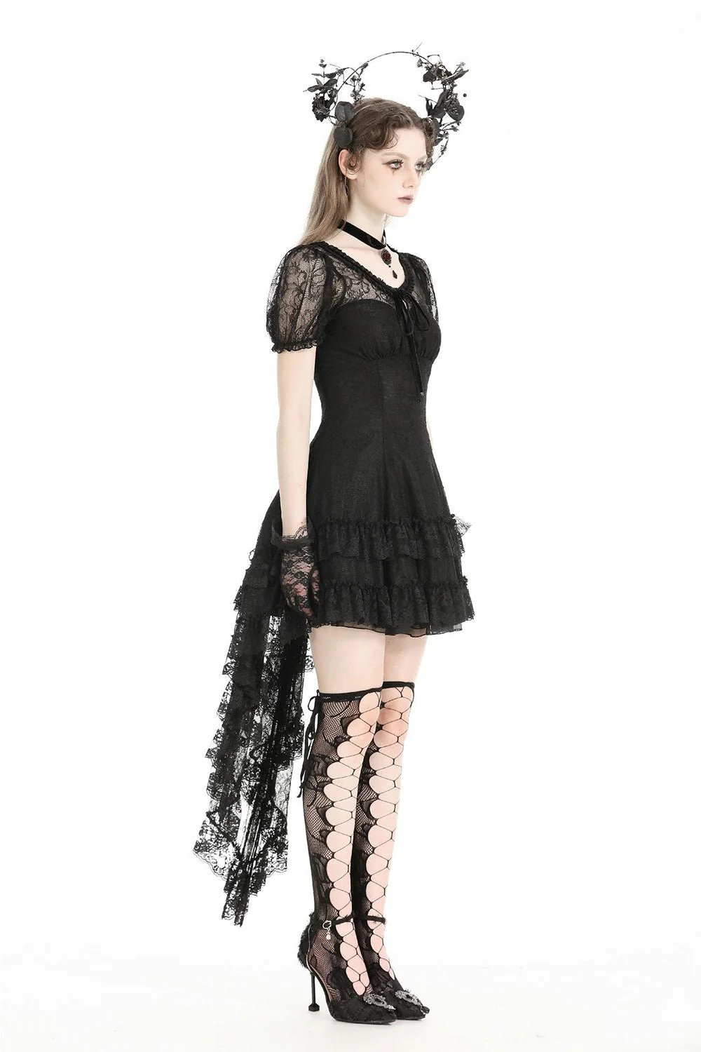 Black Porcelain Babydoll Dress with Train - Image 3