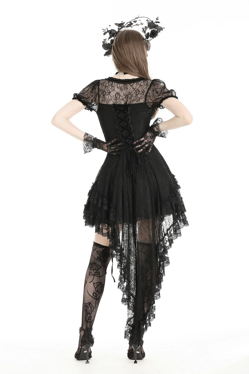 Black Porcelain Babydoll Dress with Train - Image 4