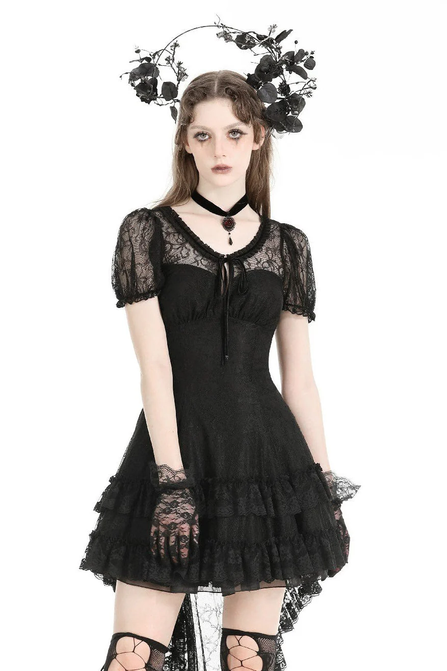Black Porcelain Babydoll Dress with Train - Image 5