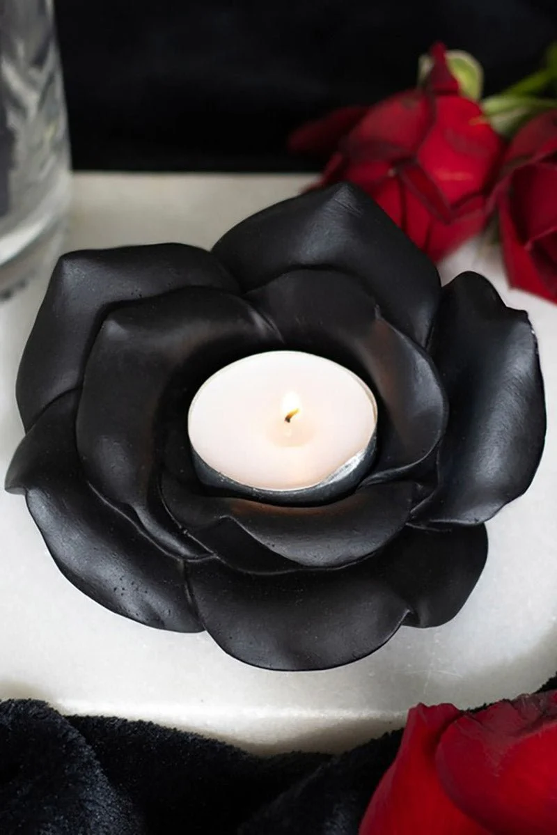 Black Rose Tealight Candle Holder