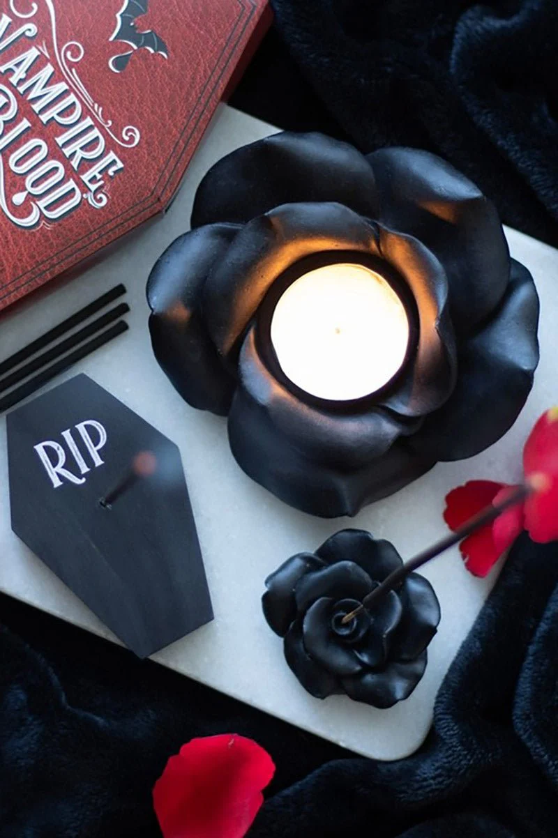 Black Rose Tealight Candle Holder - Image 5
