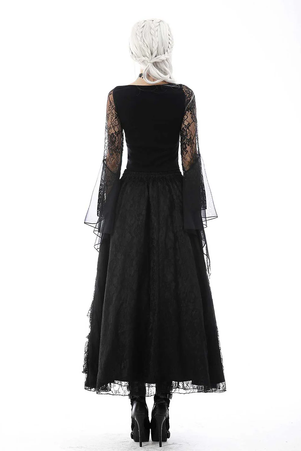 Black Twilight Ruffle Lace Maxi Skirt - Image 5