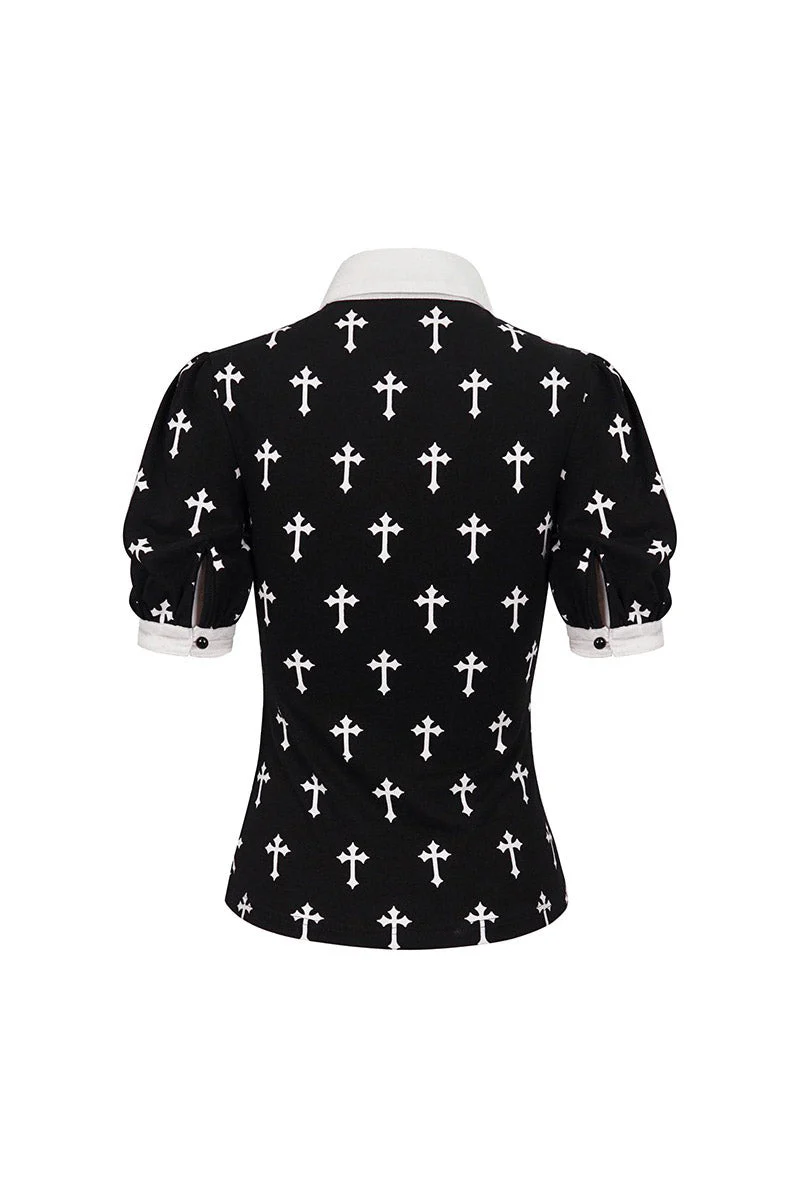 Blessed Be Gothic Cross Collar Blouse - Image 7