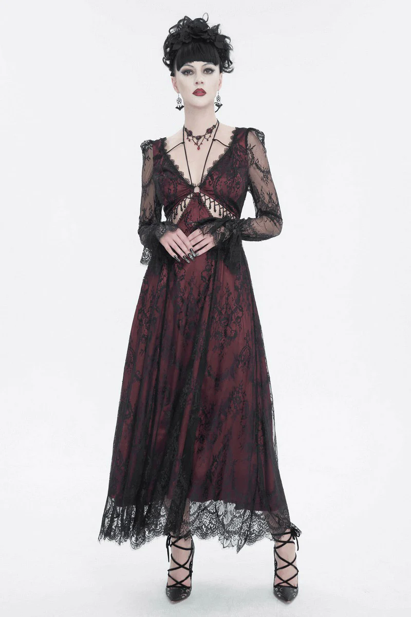 Blood Burgundy Beaded Goth Dress - Image 3
