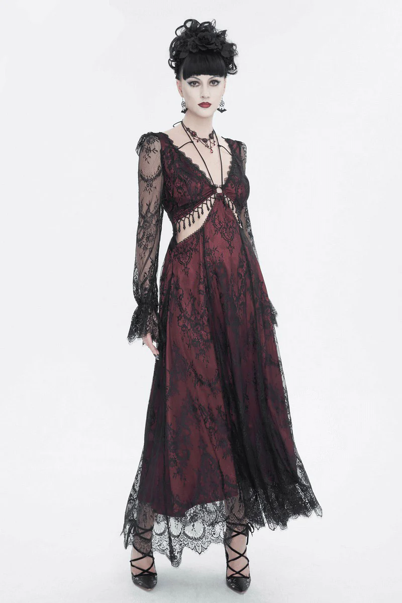 Blood Burgundy Beaded Goth Dress - Image 4