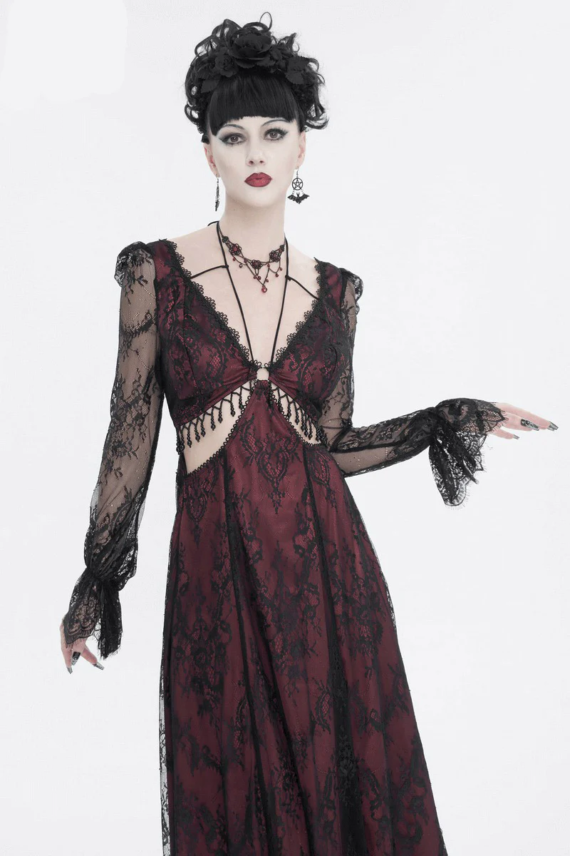 Blood Burgundy Beaded Goth Dress - Image 6