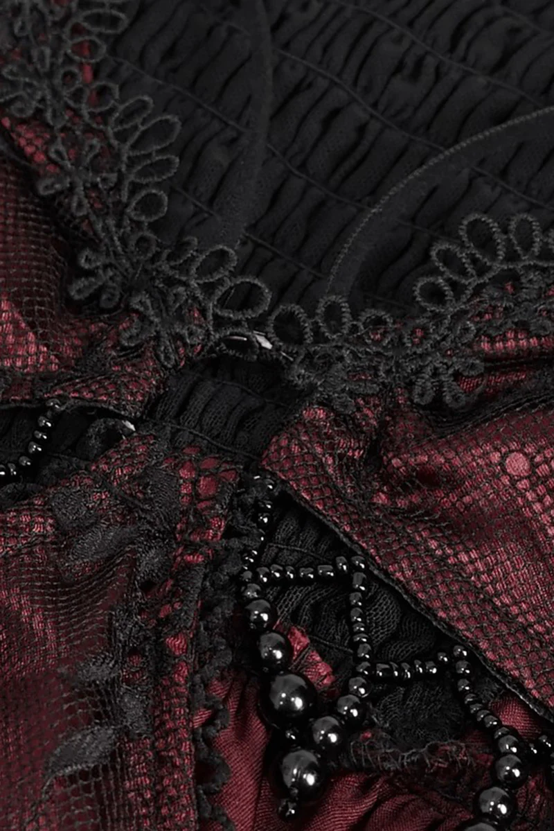 Blood Burgundy Beaded Goth Dress - Image 7
