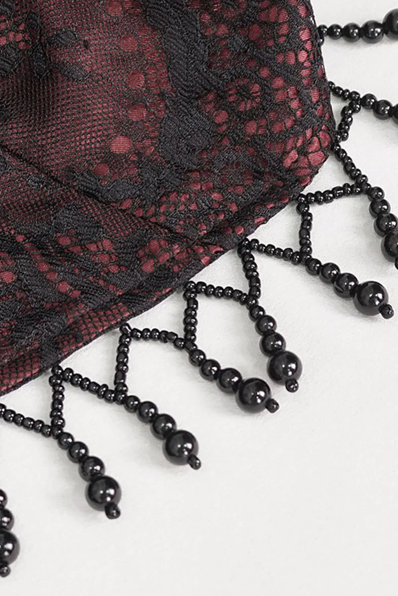 Blood Burgundy Beaded Goth Dress - Image 8