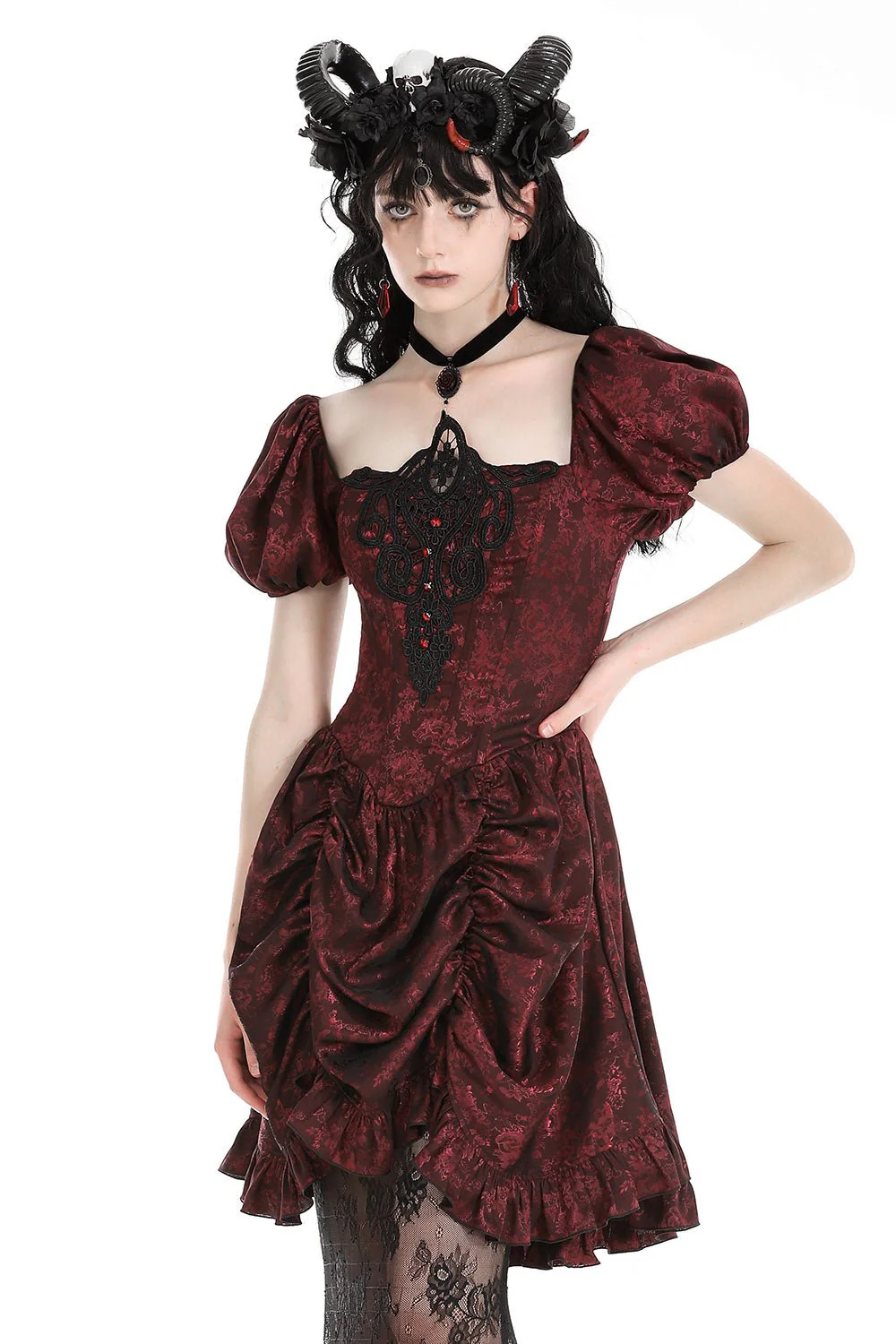 Blood Court Puffed Sleeve Gothic Dress - Image 2