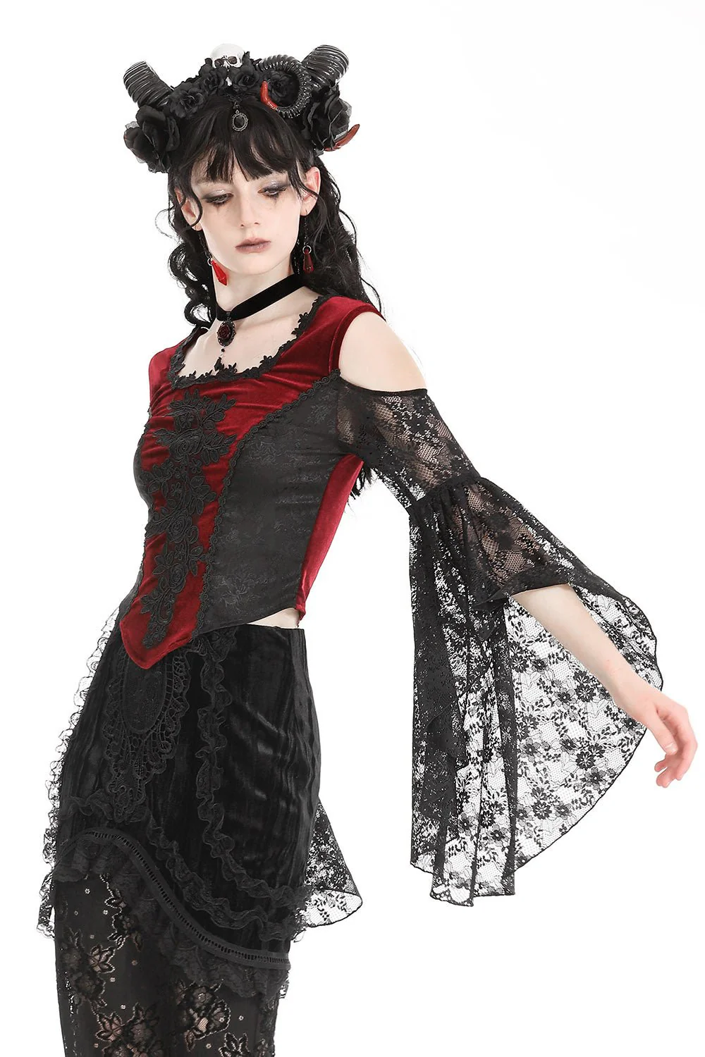 Blood Pact Embroidered Cold Shoulder Top - Image 3