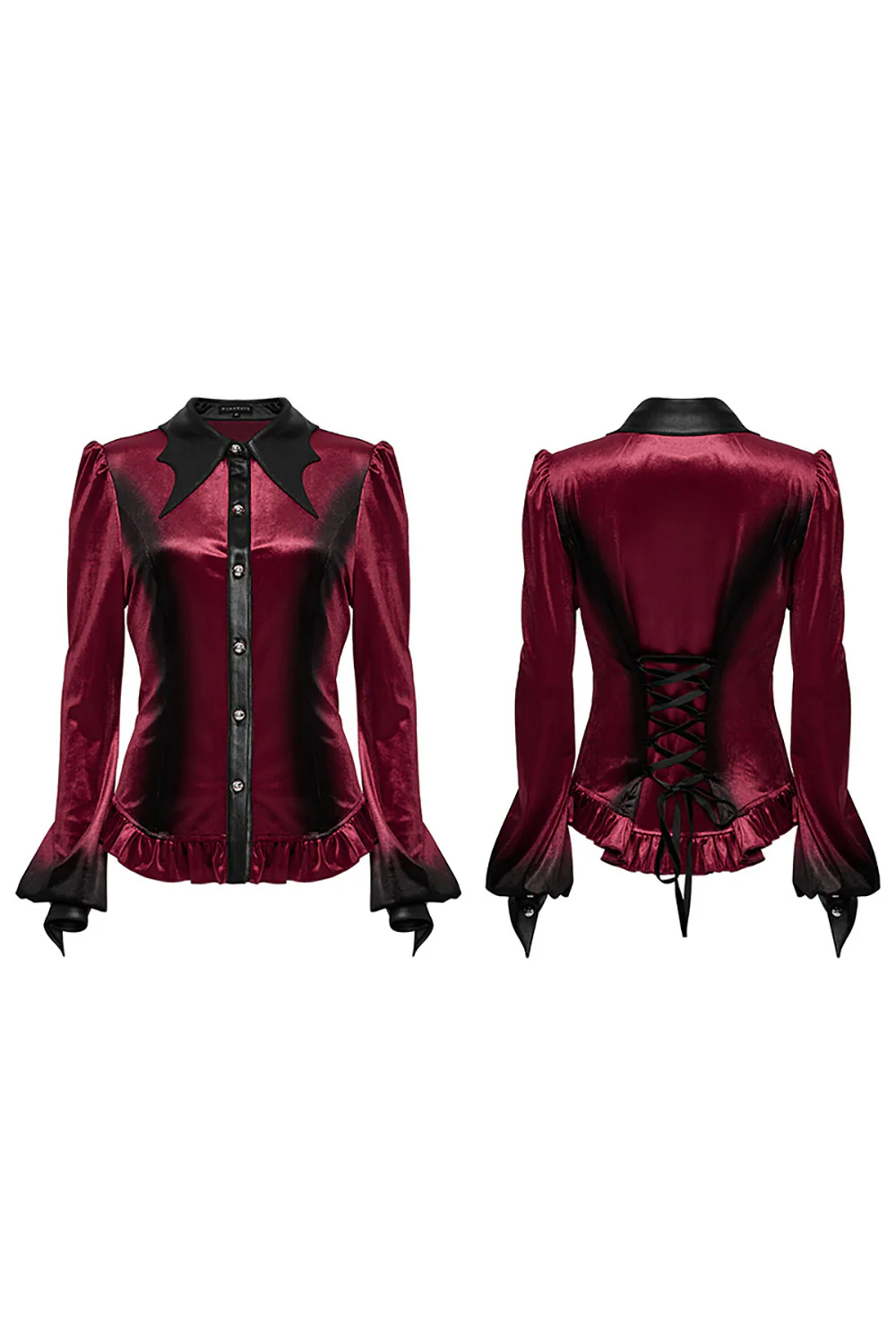 Blooddrop Velvet Batwing Collar Top [Red] - Image 6
