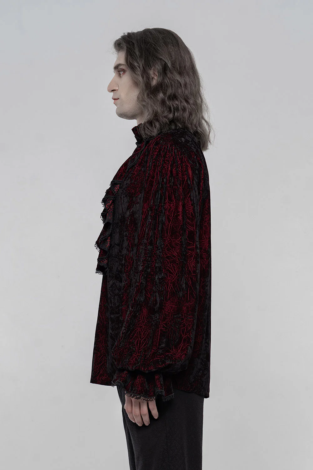 Bloodletting Lace-Up Velvet Shirt [Red] - Image 3