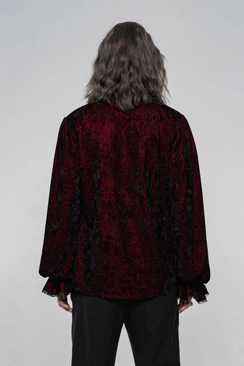 Bloodletting Lace-Up Velvet Shirt [Red] - Image 4