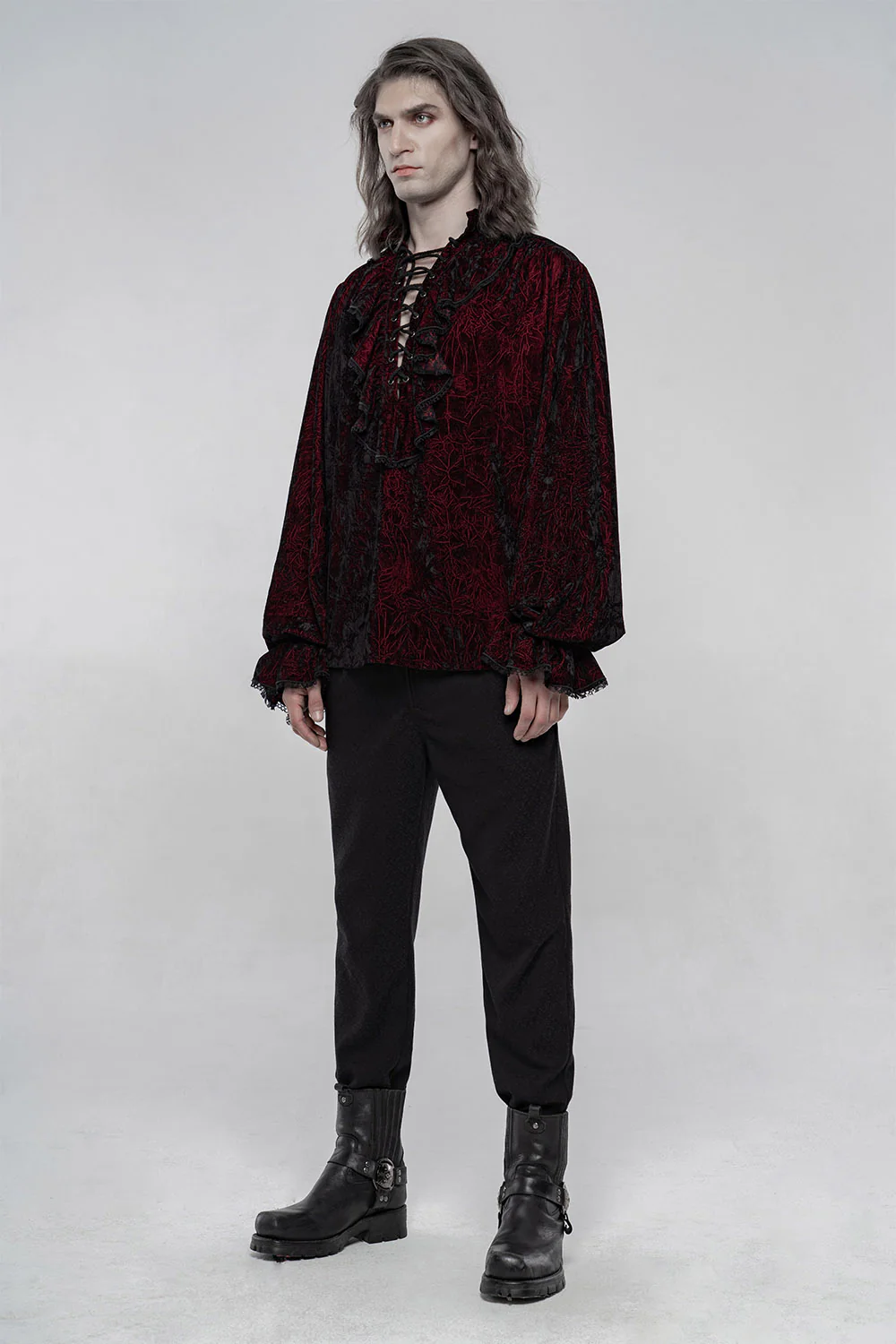 Bloodletting Lace-Up Velvet Shirt [Red] - Image 6