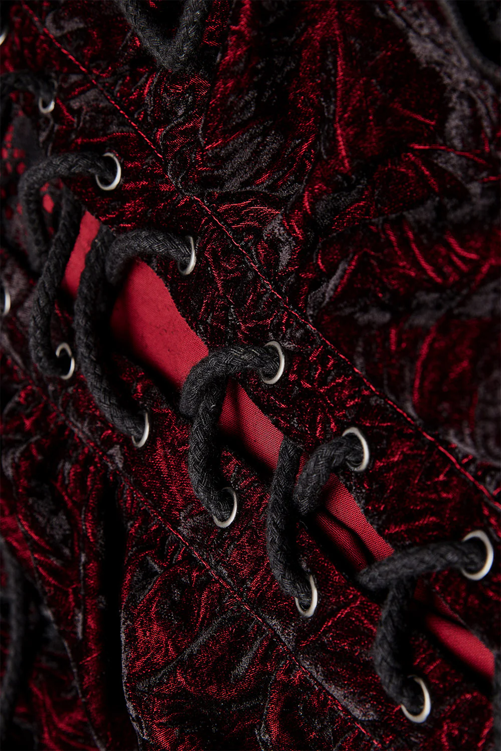 Bloodletting Lace-Up Velvet Shirt [Red] - Image 8