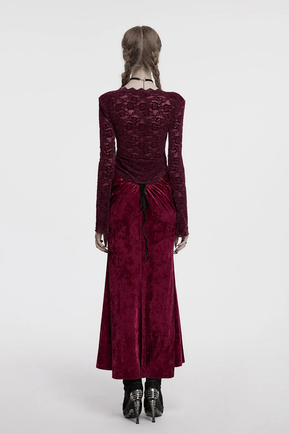 Cabernet Sauvignon Velvet Skirt [Wine Red] - Image 7