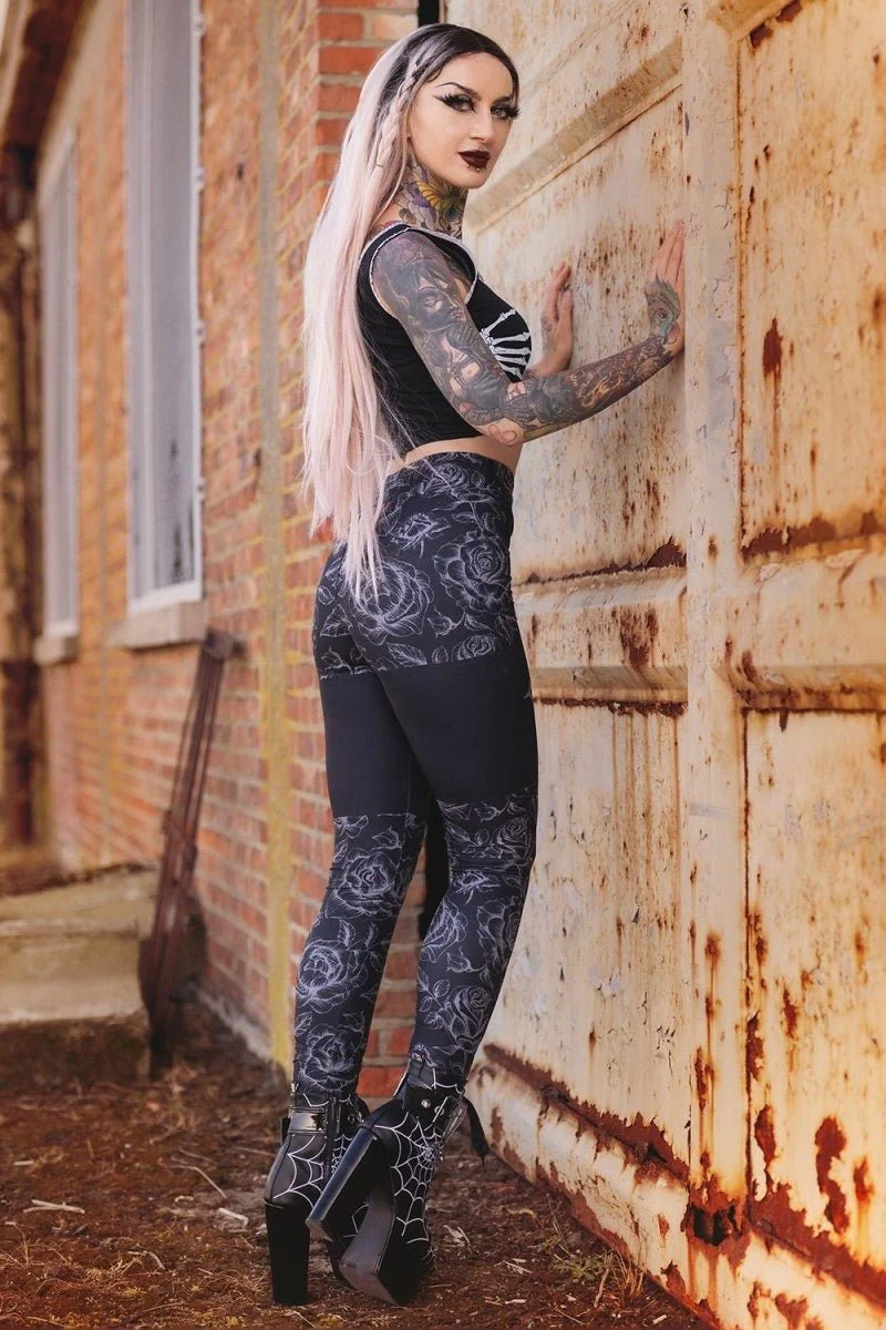 Classic Goth Rose Cross High Waist Leggings - Image 3