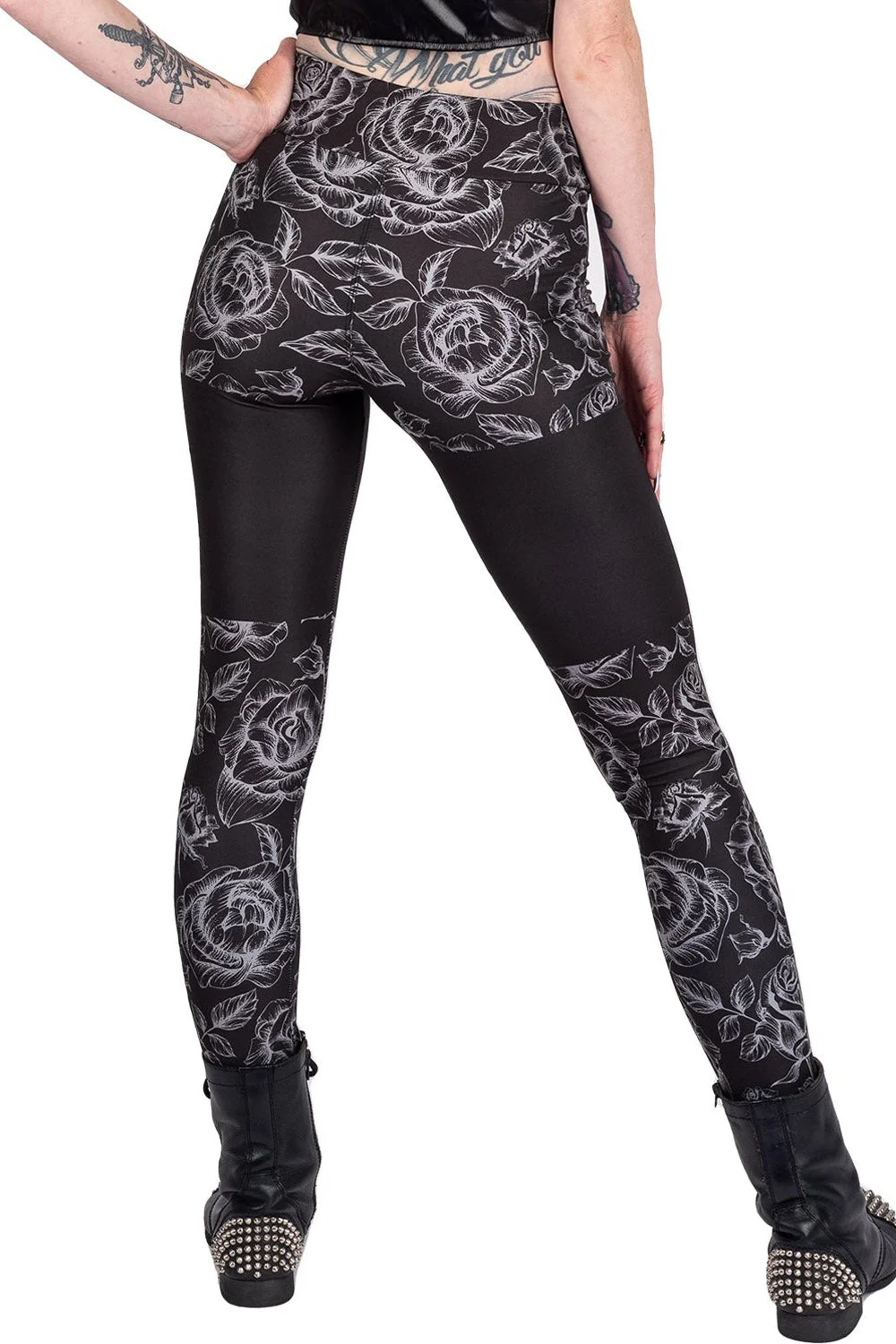 Classic Goth Rose Cross High Waist Leggings - Image 6