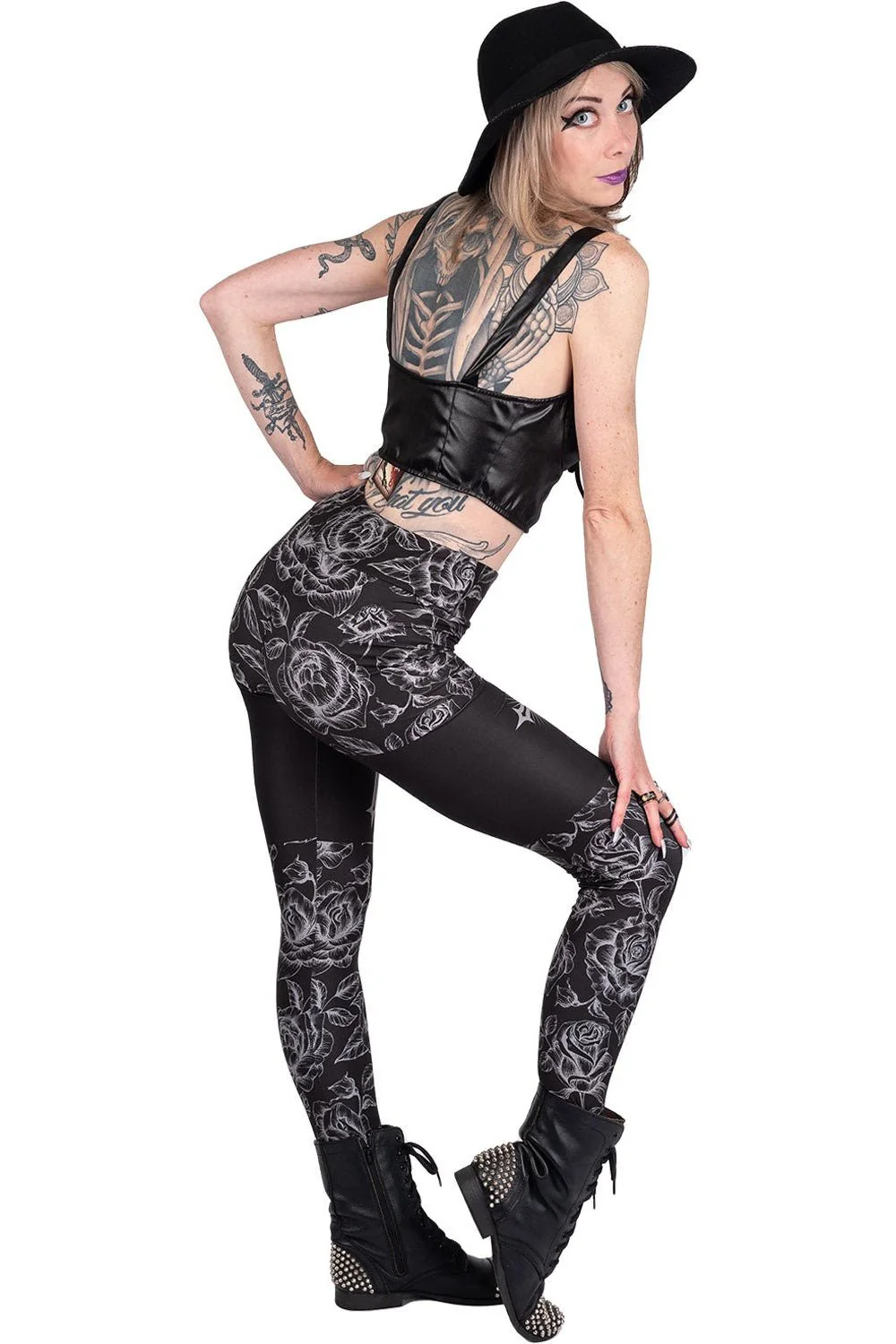 Classic Goth Rose Cross High Waist Leggings - Image 8