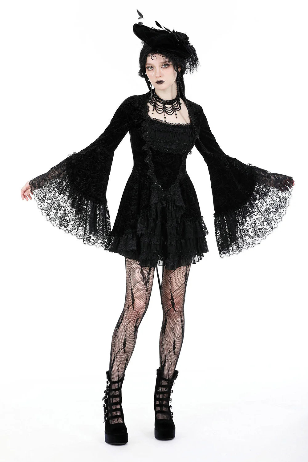 Coquette Flocked Vampire Velvet Dress - Image 4