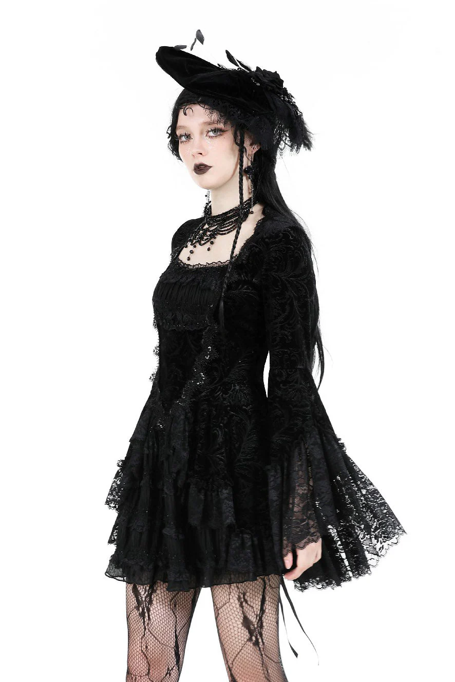 Coquette Flocked Vampire Velvet Dress - Image 5