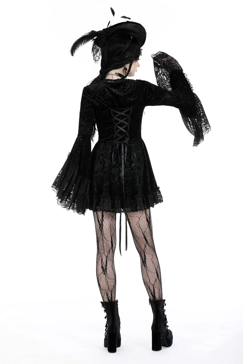 Coquette Flocked Vampire Velvet Dress - Image 6
