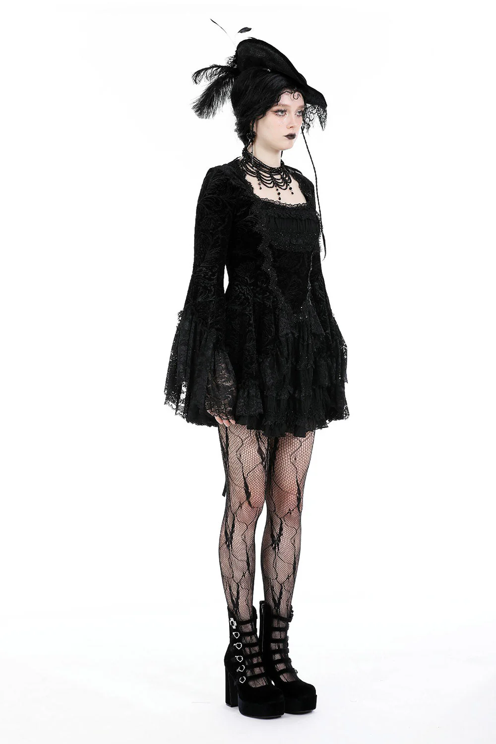 Coquette Flocked Vampire Velvet Dress - Image 7