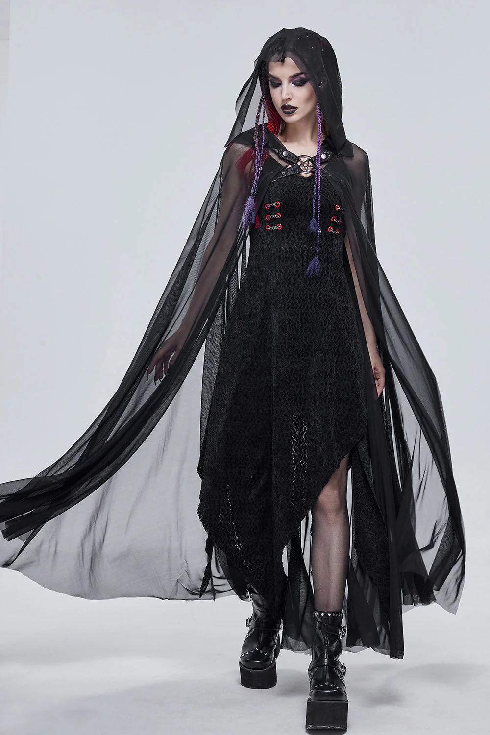 Dark Fae Mesh Hooded Cloak